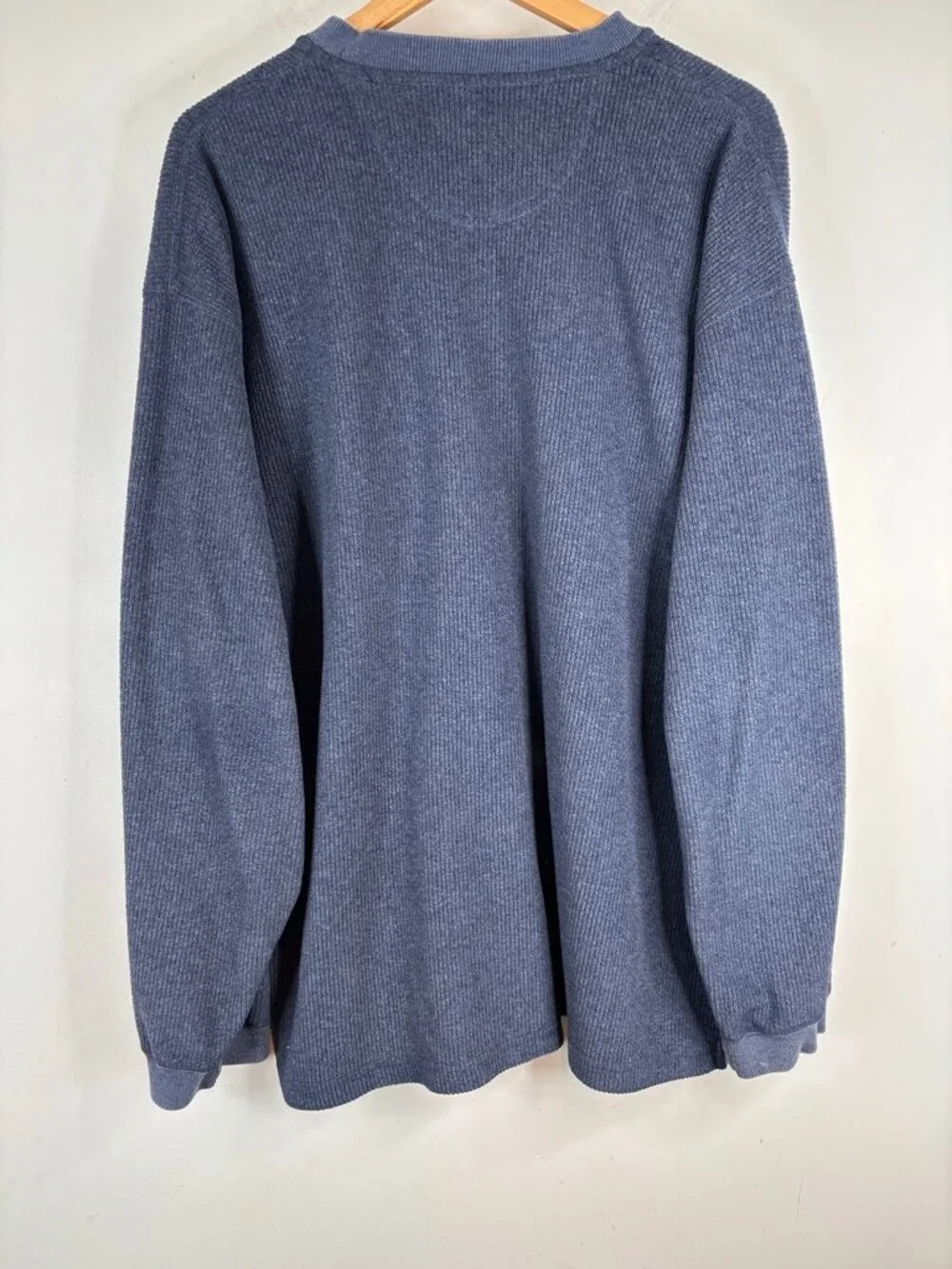 Big Dogs Men 2X 2XL Blue Long Sleeve Ribbed Henley Shirt Embroidered Waffle Knit